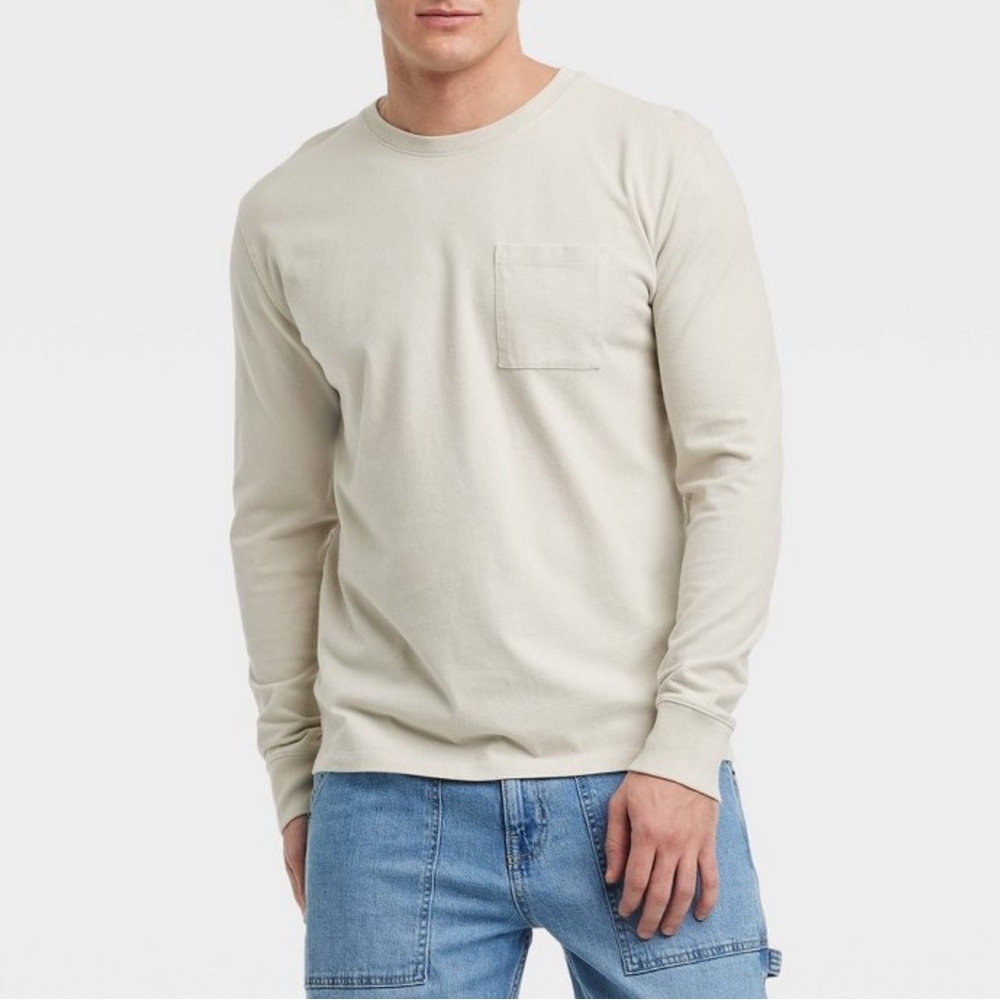 Goodfellow & Co Beige Long Sleeve Pocket Shirt, Modal Blend, Men’s Small